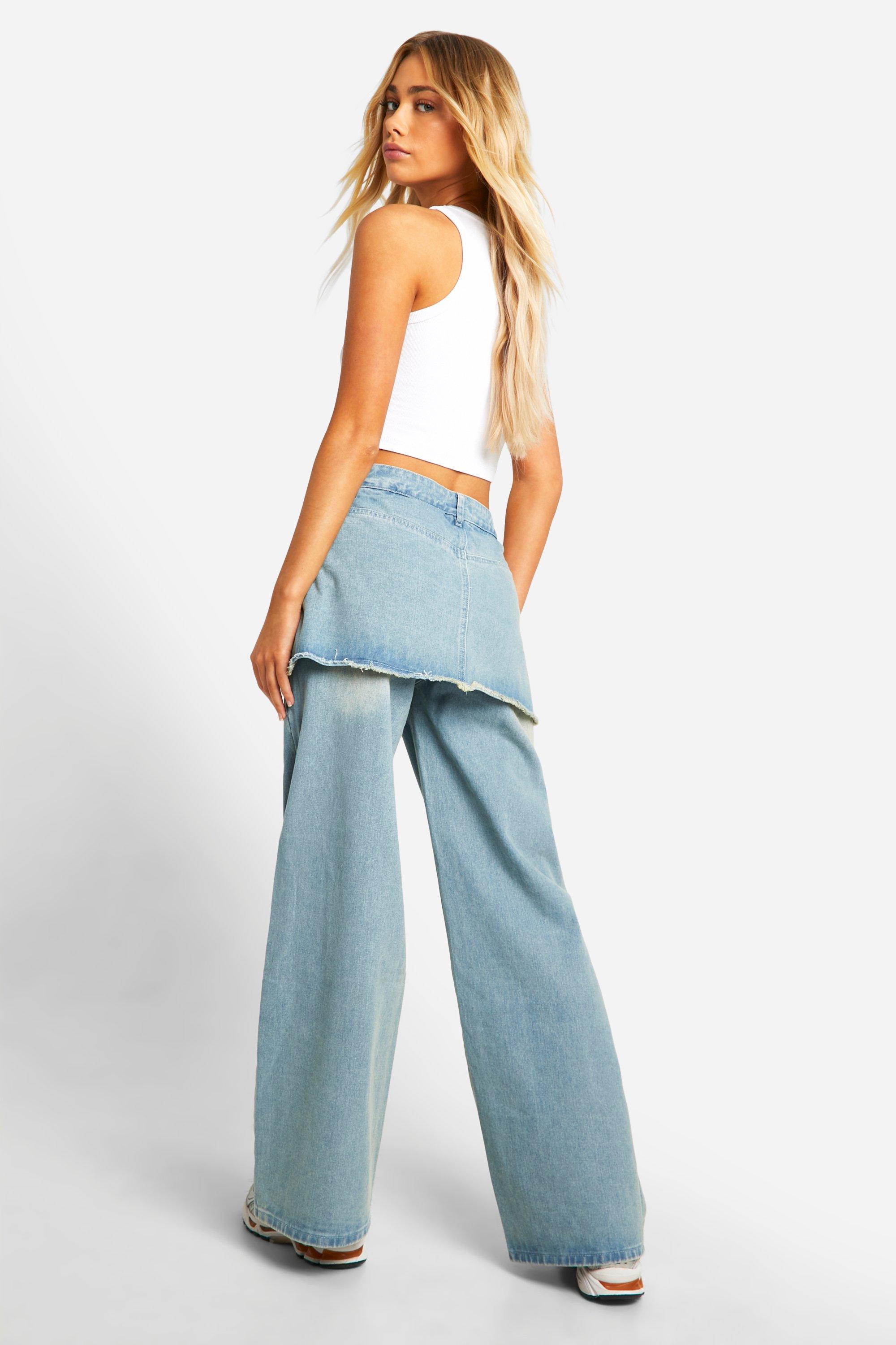 Denim Mini Skirt Overlay 2 In 1 Jeans | boohoo